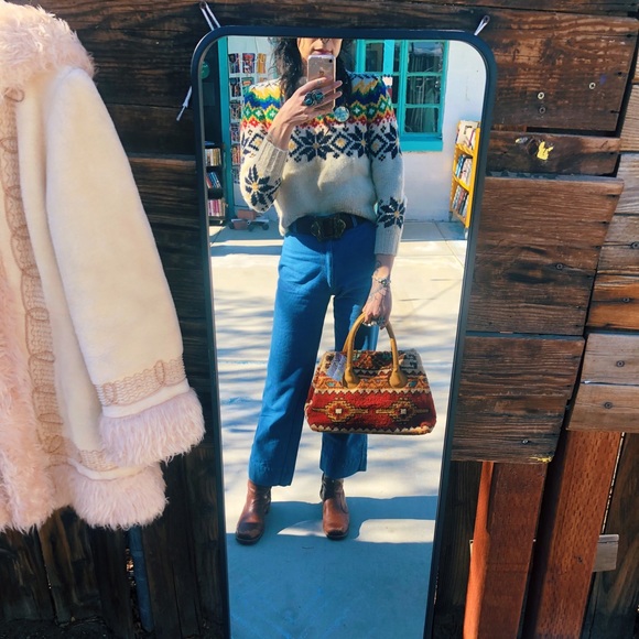 SOLD Vintage 60s 70s Kilim Carpet Bag Satchel - Picture 6 of 6